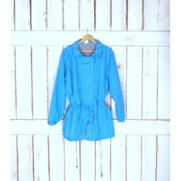 90s vintage light blue long sporty drawstring jacket fleece lined utility jacket - Picture 5 of 8